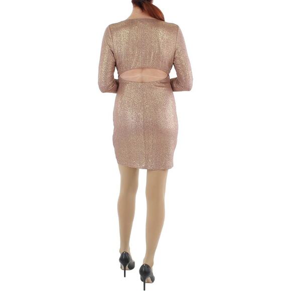 City Studios Juniors Womens Metallic Mini Bodycon Dress Mauve Gold Sz S - Picture 4 of 7
